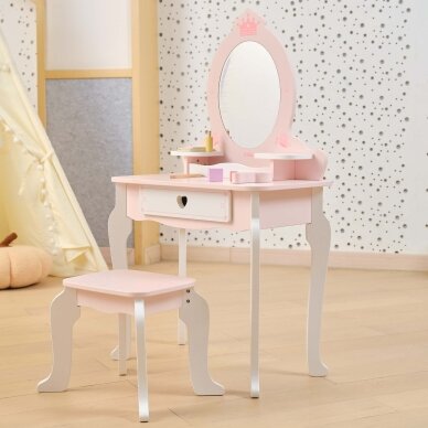 VIGA didelis medinis kosmetinis staliukas baltos ir rožinės spalvų su veidrodžiu ir kėdute 8 VIGA didelis medinis kosmetinis staliukas baltos ir rožinės spalvų su veidrodžiu ir kėdute 8