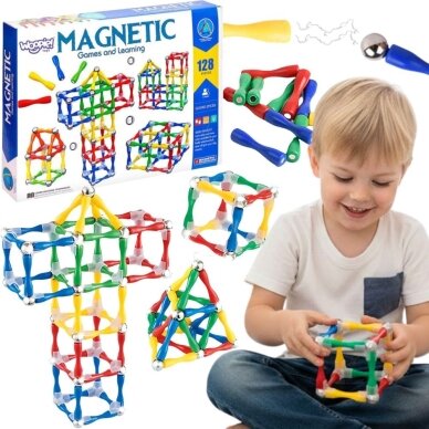 WOOPIE magnetinės konstrukcinės kaladėlės 3D 128 vnt. XXL WOOPIE magnetinės konstrukcinės kaladėlės 3D 128 vnt. XXL