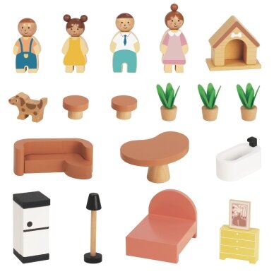 TOOKY TOY medinis lėlių namelis su priedais ir šeima 20 vnt. 5 TOOKY TOY medinis lėlių namelis su priedais ir šeima 20 vnt. 5