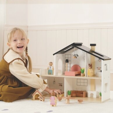 TOOKY TOY medinis lėlių namelis su priedais ir šeima 20 vnt. 1 TOOKY TOY medinis lėlių namelis su priedais ir šeima 20 vnt. 1
