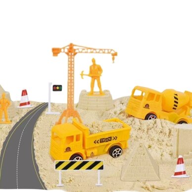 WOOPIE Kinetinis smėlis Statybvietė lagamine kranas automobiliai 4