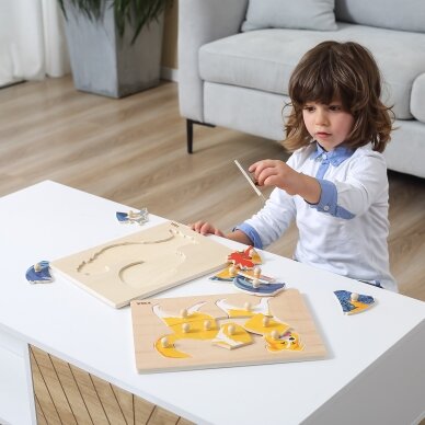 VIGA medinė Montessori dėlionė „Gaidys“ su smeigtukais 3