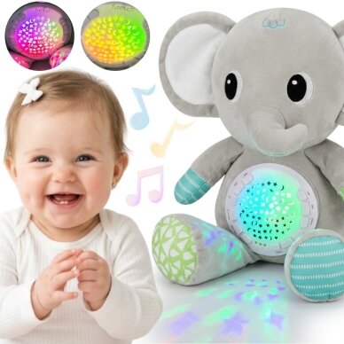 WOOPIE BABY drambliuko minkštas žaislas su projektoriumi ir raminančiais garsais 12 melodijų