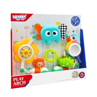 WOOPIE BABY sensorinis lankas su žaisliukais lovytei ir vežimėliui Drambliukas Papūga 4 WOOPIE BABY sensorinis lankas su žaisliukais lovytei ir vežimėliui Drambliukas Papūga 4