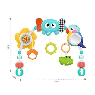 WOOPIE BABY sensorinis lankas su žaisliukais lovytei ir vežimėliui Drambliukas Papūga 3 WOOPIE BABY sensorinis lankas su žaisliukais lovytei ir vežimėliui Drambliukas Papūga 3