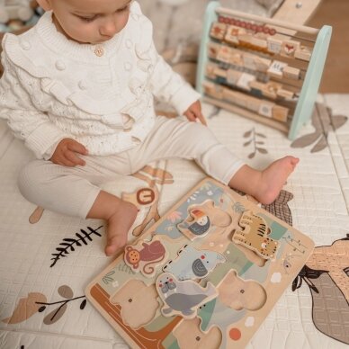 TOOKY TOY medinė dėlionė Montessori interaktyvi garsinė dėlionė laukiniai gyvūnai safari 2