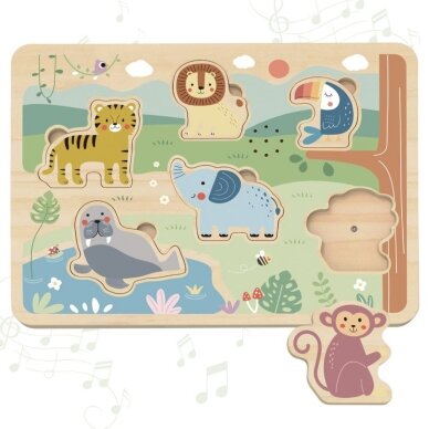 TOOKY TOY medinė dėlionė Montessori interaktyvi garsinė dėlionė laukiniai gyvūnai safari 5 TOOKY TOY medinė dėlionė Montessori interaktyvi garsinė dėlionė laukiniai gyvūnai safari 5