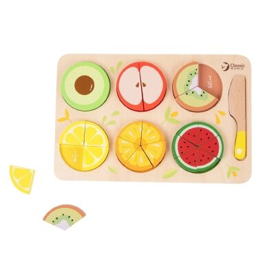 CLASSIC WORLD Mediniai pjaustomi vaisiai su lipukais + trupmenų ir dalybos mokymasis MONTESSORI 23 vnt. 4 CLASSIC WORLD Mediniai pjaustomi vaisiai su lipukais + trupmenų ir dalybos mokymasis MONTESSORI 23 vnt. 4