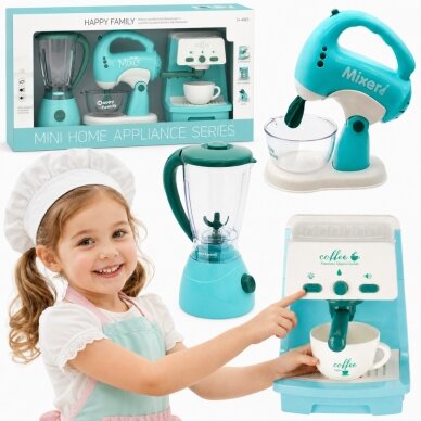 WOOPIE 3-in-1 buitinių prietaisų rinkinys: kavos aparatas, mikseris, trintuvas, garso ir šviesos efektai WOOPIE 3-in-1 buitinių prietaisų rinkinys: kavos aparatas, mikseris, trintuvas, garso ir šviesos efektai