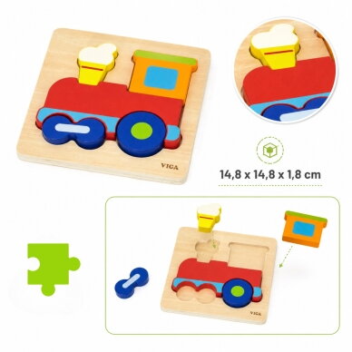 VIGA medinis Montessori edukacinis dėlionės traukinys 3