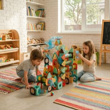 WOOPIE 3D konstravimo kaladėlių edukacinis rinkinys su kamuoliukų trasa 228 vnt. 1 WOOPIE 3D konstravimo kaladėlių edukacinis rinkinys su kamuoliukų trasa 228 vnt. 1