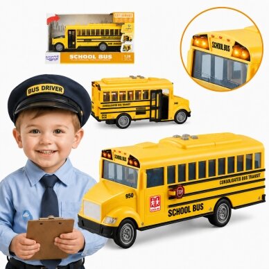 WOOPIE interaktyvus elektrinis mokyklinis autobusas 1:20 su šviesa ir garsu dovanai WOOPIE interaktyvus elektrinis mokyklinis autobusas 1:20 su šviesa ir garsu dovanai