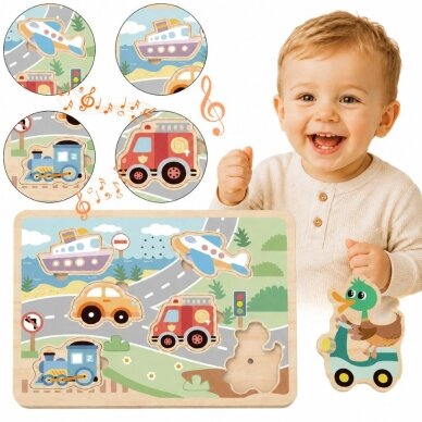TOOKY TOY medinė interaktyvi transporto priemonių dėlionė 1