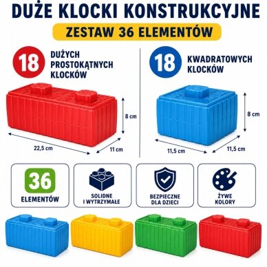 WOOPIE statybinių kaladėlių XXL rinkinys su automobiliu 43 vnt. 6 WOOPIE statybinių kaladėlių XXL rinkinys su automobiliu 43 vnt. 6