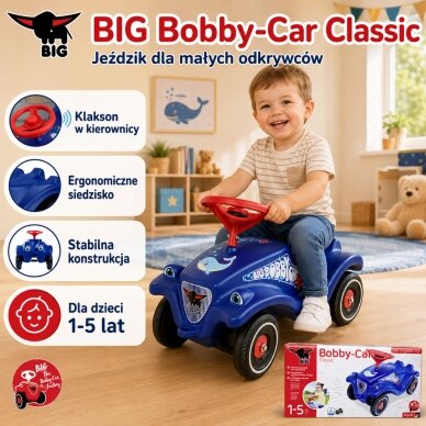 BIG Classic Bobby Car važinėjimo automobilis su delfino piešiniu 6