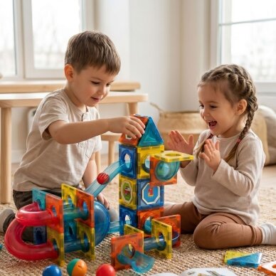 WOOPIE magnetiniai konstruktoriaus blokeliai 3D edukacinis rinkinys kamuoliukų trasa 42 vnt. 1 WOOPIE magnetiniai konstruktoriaus blokeliai 3D edukacinis rinkinys kamuoliukų trasa 42 vnt. 1
