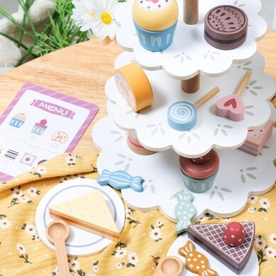 TOOKY TOY Saldumynų lėkštė medinis stovas keksiukams ir pyragams 3
