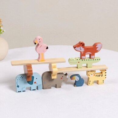 TOOKY TOY medinės kaladėlės dėlionė bokštui statyti, gyvūnų bokšto krovimas, Montessori, 13 vnt. 4