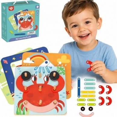 TOOKY TOY Medinė mozaika ir karoliukų vėrimo dėlionė 30 dalių