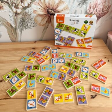 VIGA edukaciniai mediniai domino kaladėlių „Ūkis“ 28 vnt. Montessori 6