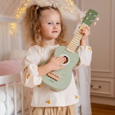 Viga medinė ukulelė vaikams, žalia su natomis 1