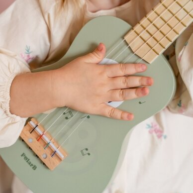 Viga medinė ukulelė vaikams, žalia su natomis 5