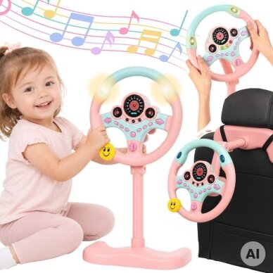 WOOPIE interaktyvus automobilio vairas su šviesomis rožinis