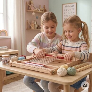 VIGA medinės staklės audimo dirbtuvėms Montessori audimo rinkinys 2 VIGA medinės staklės audimo dirbtuvėms Montessori audimo rinkinys 2