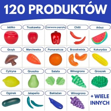 WOOPIE Rinkinys virtuvei / parduotuvei Daržovės Vaisiai 120 vnt. 4 WOOPIE Rinkinys virtuvei / parduotuvei Daržovės Vaisiai 120 vnt. 4