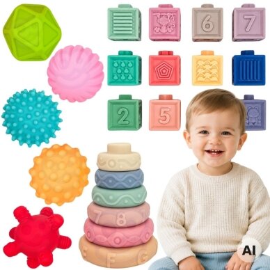 WOOPIE BABY Minkštos sensorinės kaladėlės 23 vnt. WOOPIE BABY Minkštos sensorinės kaladėlės 23 vnt.