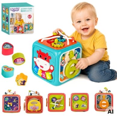 WOOPIE BABY Interaktyvus sensorinis kubas edukacinis Montessori rūšiuotuvas 6-in-1 WOOPIE BABY Interaktyvus sensorinis kubas edukacinis Montessori rūšiuotuvas 6-in-1