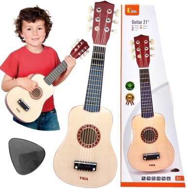 Viga medinė vaikiška gitara, natūrali, 21 colio, 6 stygos 2 Viga medinė vaikiška gitara, natūrali, 21 colio, 6 stygos 2