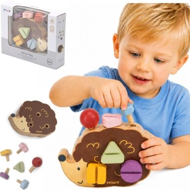 VIGA PolarB medinis konstravimo žaislas „Ežiukas“ su Montessori varžtais