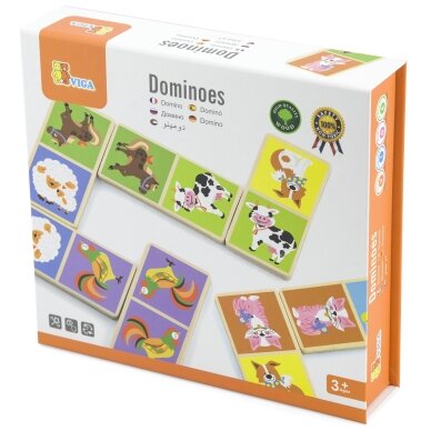 VIGA edukaciniai mediniai domino kaladėlių „Ūkis“ 28 vnt. Montessori 12