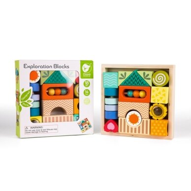 CLASSIC WORLD medinės sensorinės kaladėlės 7 funkcijos, daugiafunkcinės dėlionės formos su garsu MONTESSORI 14 vnt. 10