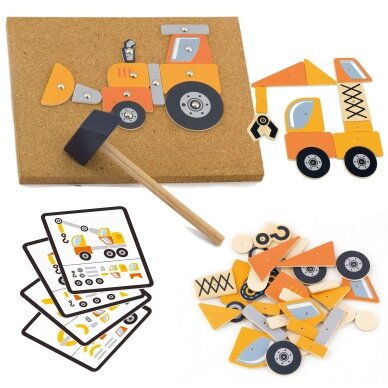 VIGA medinis kalimo žaislas „Statybinės transporto priemonės“ 45 dalių Montessori 8