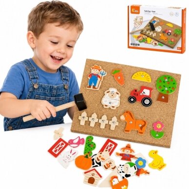 VIGA medinė ūkio vinių mozaika Montessori kamštinė lenta