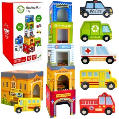 WOOPIE GREEN Dėlionės kubeliai Miesto transporto priemonės dėžutėse + figūrėlės 10 vnt. WOOPIE GREEN Dėlionės kubeliai Miesto transporto priemonės dėžutėse + figūrėlės 10 vnt.