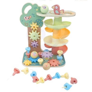 WOOPIE GREEN Montessori 4-in-1 kamuoliukų takelio veiklų medis FSC 12 WOOPIE GREEN Montessori 4-in-1 kamuoliukų takelio veiklų medis FSC 12