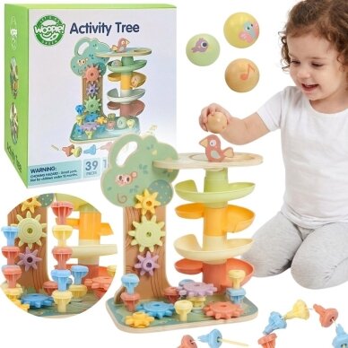 WOOPIE GREEN Montessori 4-in-1 kamuoliukų takelio veiklų medis FSC