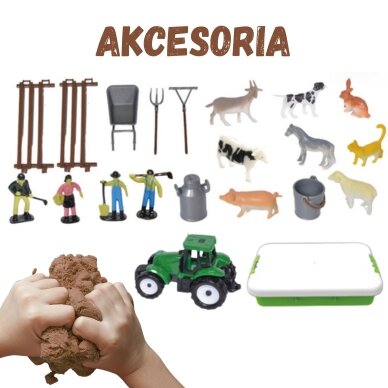 WOOPIE Kinetinio smėlio rinkinys Ūkis lagamine Traktorius Gyvūnai 1500g 2 WOOPIE Kinetinio smėlio rinkinys Ūkis lagamine Traktorius Gyvūnai 1500g 2