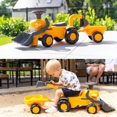 FALK Komatsu važiuojamas traktorius su ekskavatoriaus kaušu ir priekaba vaikams nuo 1 iki 3 metų 7