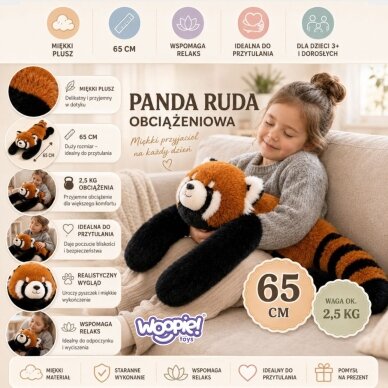 WOOPIE pasunkintas pliušinis žaislas raudonoji panda, antistresinis sensorinis sunkus meškiukas 65cm 2500g 1 WOOPIE pasunkintas pliušinis žaislas raudonoji panda, antistresinis sensorinis sunkus meškiukas 65cm 2500g 1
