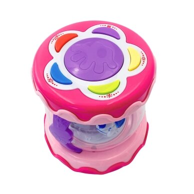 WOOPIE BABY Rožinis būgnelis su muzikine dėžute ir projektoriumi 3-in-1 muzikinis žaislas kūdikiams + volas mokymuisi ropoti 4