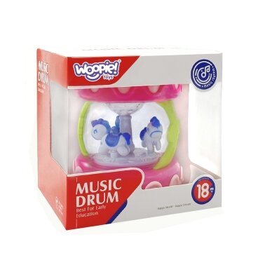 WOOPIE BABY Rožinis būgnelis su muzikine dėžute ir projektoriumi 3-in-1 muzikinis žaislas kūdikiams + volas mokymuisi ropoti 6