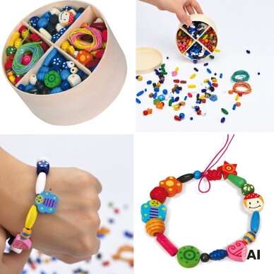 VIGA medinių karoliukų vėrimo rinkinys, 608 dalys, dėžutėje 3 VIGA medinių karoliukų vėrimo rinkinys, 608 dalys, dėžutėje 3
