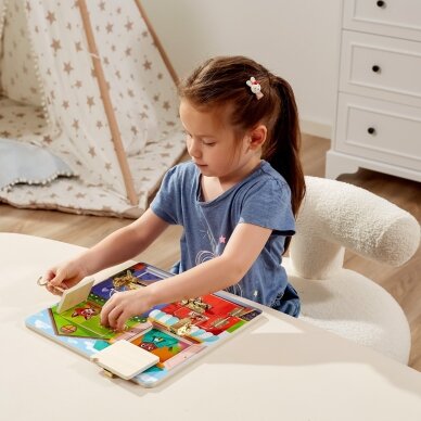 VIGA medinė manipuliacinė lenta spynoms ir skląsčiams atidaryti Montessori namelis 1