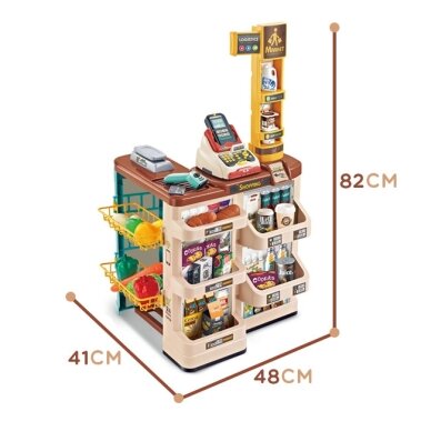 WOOPIE prekybos centras su vežimėliu, svarstyklėmis, kasos aparatu, skeneriu + 48 priedai 13