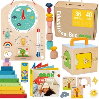 Tooky Toy edukacinė Montessori dėžutė – dėlionė, skaitliukai ir orų lenta 6 in 1, skirta vaikams nuo 3 metų
