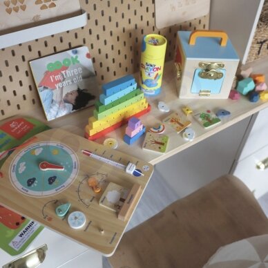 Tooky Toy edukacinė Montessori dėžutė – dėlionė, skaitliukai ir orų lenta 6 in 1, skirta vaikams nuo 3 metų 4